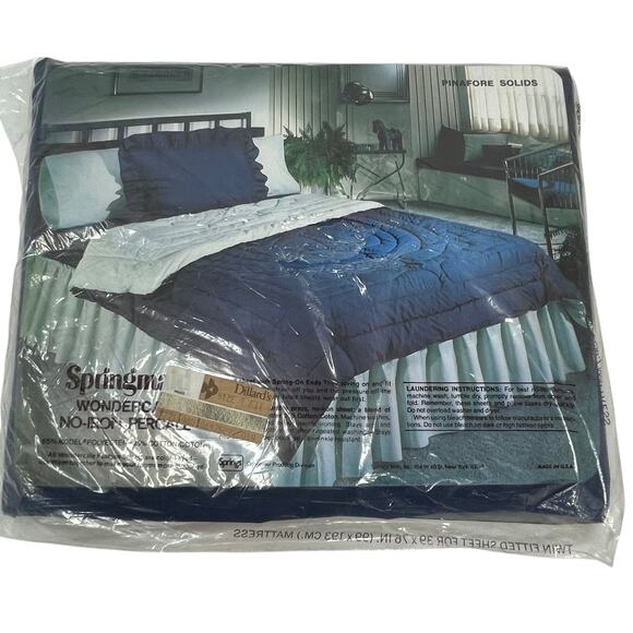 Springmaid Wondercale No-Iron Twin Sheets Navy Pinafore Solids New Old Stock NIP - Picture 9 of 11